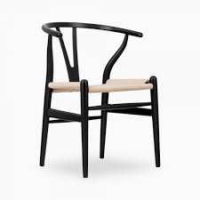 27 w terzo occasional chair wooden wishbone frame soft shaggy cushion modern. Hans Wegner Style Black Wishbone Chair With Natural Seat Cult Uk