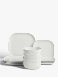 Rimless plates, with just a slight lip on the edge, tend to have a more modern feel. Anyday John Lewis Partners Dine Square Dinnerware Set White 12 Piece