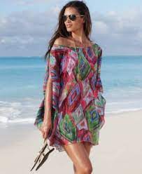 Kenneth Cole Reaction Cover Up Boatneck Draped Sleeve Cold Shoulder Printed Tunic Womens Shop Junior Swim Colourful Outfits Print Tunic Beachwear For Women