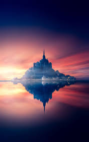 Such an amazing place, i would love to go back. Wallpaper France Castle Island Mont Saint Michel Sunset Sunset Canvas Pastel Sunset Sunset Art
