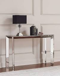 Interlude Home Bradshaw Polished Nickel Console Table Smoke Gray Silver Console Table Decorating White Furniture Living Room Console Table