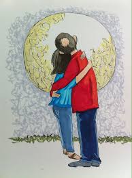 Husband And Wife Hugging Drawing Couple In Love Illustration In Ink Using Copic Sketch Markers Drawn By Copic Sketch Copic Sketch Markers Hugging Drawing