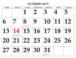 Usa Holidays 2019 October Calendar Federal Holiday Calendar Us Holiday Calendar Calendar