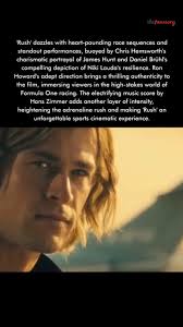 Rush (2013), Director: Ron Howard, "Rush" (2013), directed by Ron Howard,  is a riveting biographical sports drama that chronicles the intense rivalry  between Formula One drivers James Hunt and Niki ...