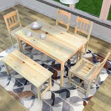 Kealive dining table set kitchen table with bench 5 pieces modern wood table top 2 benches and 2 stools, kitchen dining room furniture set 43.3''l x 27.6''w x 29.5''h metal frame, brown 4.3 out of 5 stars 165 Wood Dining Set Table And 4 Chairs 1 Bench Set Kitchen Dining Home Furniture Ebay