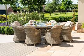 Round rattan garden furniture with fire pit. Maze Rattan Winchester 8 Seat Round Fire Pit Dining Set With Heritage Chairs The Clearance Zone