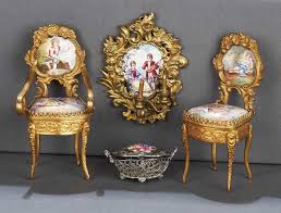 Extraordinary Antique Tiny 3 Tall Viennese Bronze Doll House Furniture Chairs With Exquisite Hand Painted Enameled Miniatures Antique Dolls Antique Dollhouse