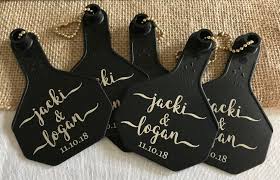 Custom Ear Tag Key Chain Perfect For Save The Dates Etsy Ear Tag Wedding Saving Cowgirl Wedding