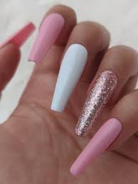 Who says bedazzled nails have to be colorful? Light Pink Glitter Press On Nails Baby Pink Rose Gold White Etsy Pink Acrylic Nails Baby Pink Nails Acrylic Gold Acrylic Nails