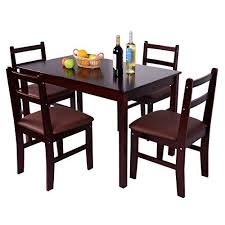 New Mtn G 5 Pcs Pine Wood Dining Table Set 4 Upholstered Chair Breakfast Kitchen Furniture Side Chairs Dining Wood Dining Table Dining Table Setting