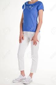 Model Wearing A Blue T Shirt Casual Summer Outfit For Women Stock Photo Picture And Royalty Free Image Image 90272882