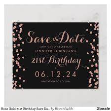 Black And Gold 21st Birthday Invitations Rose Gold 21st Birthday Save Date Confetti Black Announcement Postcard Zazzle Com 21st Invitations 21st Birthday Birthday Invitations