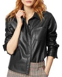 Taylor Cropped Faux Leather Shirt Womens Long Sleeve Shirts Leather Shirt Womens Shirts