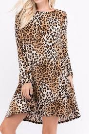 Leopard Print Long Sleeve A Line Tunic Dress With Pockets Leopard Print Fashion Animal Print Outfits Print Clothes