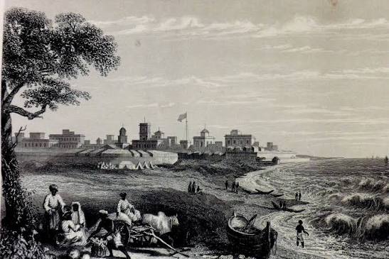 This painting on canvas depicts Fort St. George, the first English fortress established in India. It was constructed on 23 April 1644, as a part of St. George's Day, which honours the