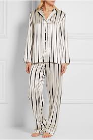 Black And White Striped Satin Pajamas White Striped Silk Satin Pajama Set La Perla Satin Pyjama Set Satin Pajamas Stripe Silk