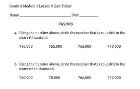 Grade 4 Module 1 Lesson 9 Exit Ticket Eureka Math Exit Tickets Lesson