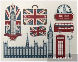 Dibujo de la calle de la torre de londres con el autobús rojo y big ben. Poster Conjunto De Dibujos Sobre El Tema De La Gran Bretana Y Londres Pixers Vivimos Para Cambiar
