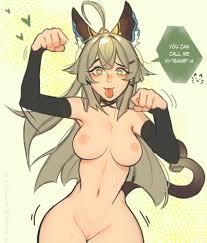 Rule 34 - 1girls Absurd Res Absurdres Armpits Blush Cat Ears Cat Pose Cat  Tail Creamboyo Dialogue English Text Female Female Only Genshin Impact  Green Eyes Heart Heart-shaped Pupils Hi Res Kirara (