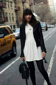 White Dress And Leather Jacket Leather Jacket Dress Fashion Clothes