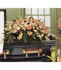 Peach Sympathy Casket Spray Funeral Flower Arrangements Casket Flowers Funeral Floral Arrangements