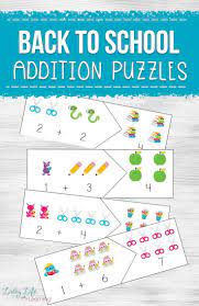 Back To School Addition Puzzles Kids Math Activities Math Activities Preschool Math Centers Kindergarten