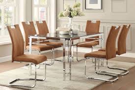 We carry everything from tufted, upholstered dining chairs to simple wooden dining chairs that match almost any table. Watt Dining Room Set W Camel Brown Chairs By Homelegance Furniturepick