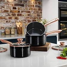 Tower Linear Saucepan Set With Easy Clean Non Stick Ceramic Coating Aluminium White Rose Gold Kitchen Rose Gold Kitchen Appliances Copper Kitchen Accessories