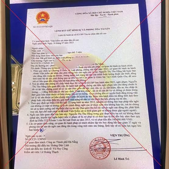 Văn bản giả mạo Lệnh bắt giam của Viện kiểm sát dùng để đe dọa người dân