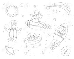 Print anime coloring pages for free and color our anime coloring ️! Hand Drawn Black And White Vector Illustration Of Cute Funny Bunny Owl Unicorn Astronauts Alien In Space With Planets Stars Isolated Objects Line Drawing Design Concept Children Coloring Pages Royalty Free Cliparts