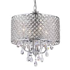 Edvivi Marya 4 Light Chrome Round Chandelier With Beaded Drum Hanging Clear Crystal Glass Teardrops Epg801ch The Home Depot