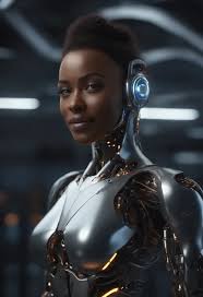 nousr robot, mostre o corpo inteiro, Complex 3D Rendering Beautiful Android  Female Face of Smiling Black Woman, Amicable, sorrir - SeaArt AI