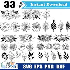 Download Flower Leaf Leaves Svg Clipart Silhouette Cut File Cricut Stencil File Dxf Jy129