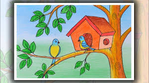 Cartoon Easy Bird Drawing For Kids How To Draw Birds For Kids How To Draw Scenery Of Birds Househow To Draw Birds For Kids How Scenery Drawing For Kids Bird Drawings Oil Pastel Drawings Easy