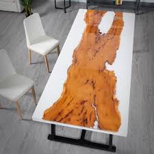 For me, the dining area is the given centre of the home. Mkrt 190678 Free Shipping White Resin Modustrial Maker S Diy Dining Table With Live Edge Poplar Wood Inlay Made Live Edge Table Resin Table Wood Resin Table