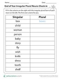 End Of Year Irregular Plural Nouns Check In Worksheet Education Com Irregular Plurals Plurals Nouns Activities