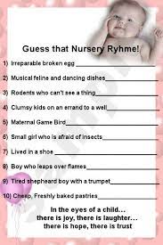 Guess The Nursery Rhyme For Baby Showers You Could Use Song Lyrics As Well To Make This Work For Any Type Of Par Baby Shower Games Baby Shower Fun Baby Shower