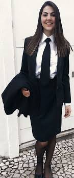 Girl Dressed Formal In Black Skirt Suit White Shirt And Tie School Girl Dress Girls White Shirt Work Wear Outfits