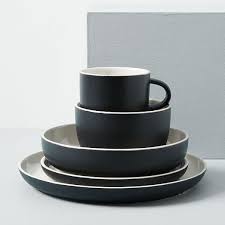 Black And White Plates Set Kaloh Dinnerware Set Black West Elm Black Dinnerware Stoneware Dinnerware Dinnerware Set