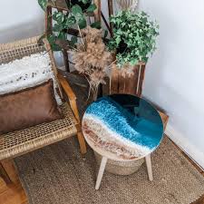 Ocean Resin Coffee Table Beach Look Art Side Table Feature Etsy In 2020 Table Furniture Coffee Table Resin Table