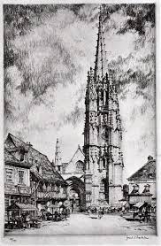 Samuel Chamberlain 1895 1975 American Market Day In Lillebonne 1931 Normandy France France Church Art