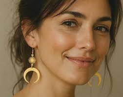 Gold Brass Crescent Moon Earrings • Lightweight