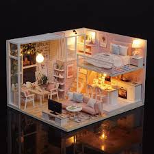 Cheap 3d Fai Da Te In Miniatura Loft Mobili Dollhouse Mini Rosa Di Legno Casa Delle Bambole Miniature G Design Casa Piccola Casa Delle Bambole Mobili Dollhouse