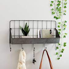 Galvanized Metal Pocket Shelf With Hooks Kirklands Galvanized Metal Wall Entryway Shelf Shelves