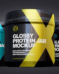 Download Three Glossy Protein Jars Mockup In Jar Mockups On Yellow Images Object Mockups PSD Mockup Templates