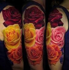 4 Farbiges Rosenbluten 3d Tattoo Colorful Rose Tattoos Rose Tattoos Flower Tattoos