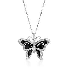 Pendant necklaces make great statement pieces. 25 Ct T W Diamond And Black Enamel Butterfly Pendant Necklace In Sterling Silver Ross Simons