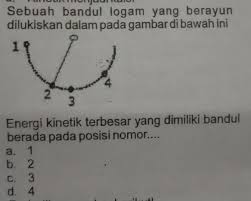 Sebuah Bandul Logam Yang Berayun Dilukiskan Dalam Pada Gambar Di Bawah Ini Energi Kinetik Terbesar Brainly Co Id