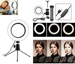 10 Dimmable Led Ring Video Light Makeup Photography Lighting Kit Mini Tripod Ebay
