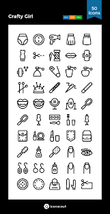 Crafty Girl Icon Pack 50 Line Icons Planner Girl Illustration Easy Doodle Art Icon